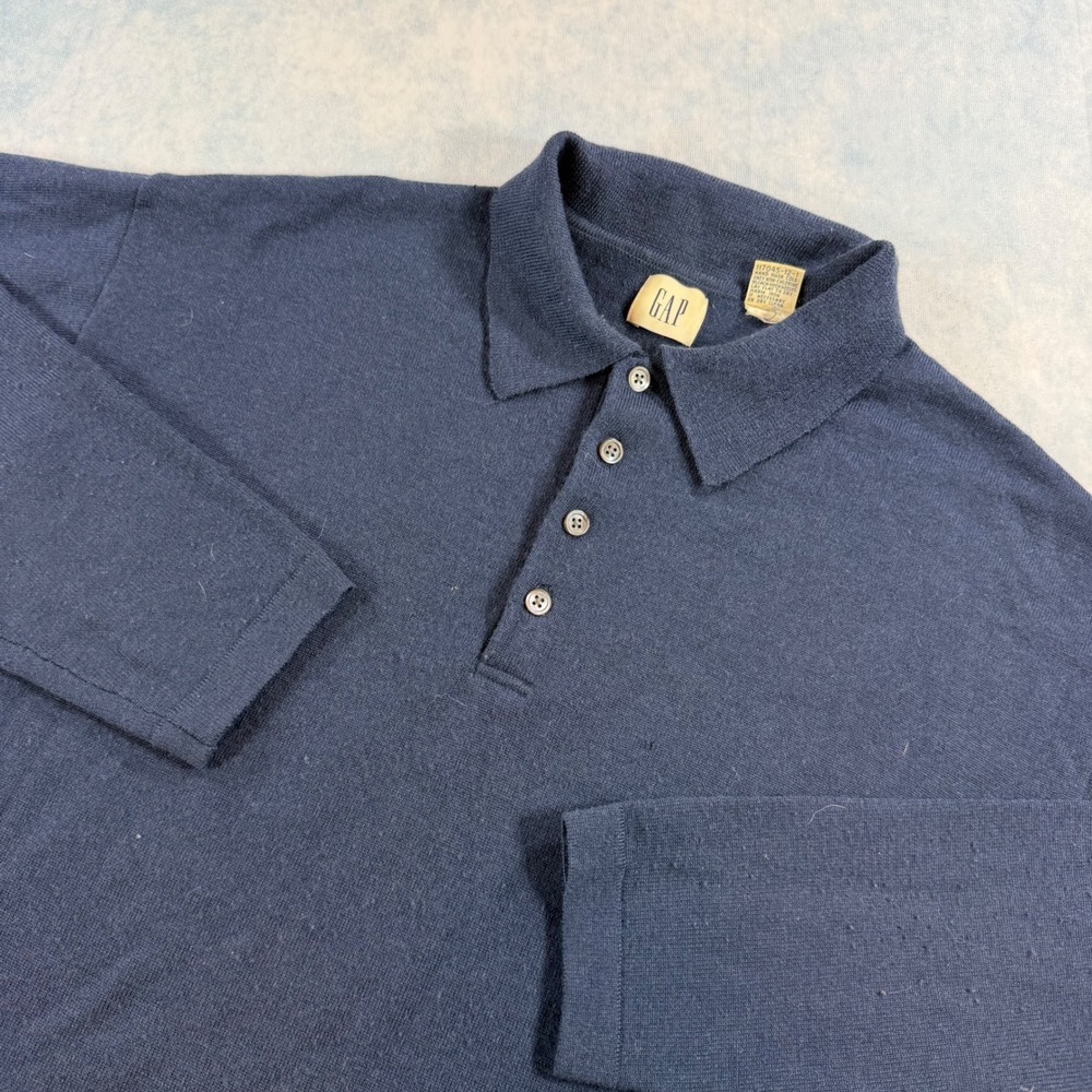 GAP Merino Wool Polo Sweater Mens XL Navy Blue Good Long Sleeve Vintage